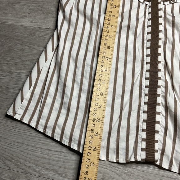 Zara‎ Blouse Women's Large Brown Striped V-neck Short Sleeve Button Up Blouse - Picture 4 of 8